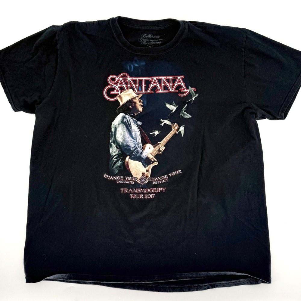 Santana Transmogrify Tour 2017 Graphic‎ T-Shirt Mens 2X Black Rock Band Concert